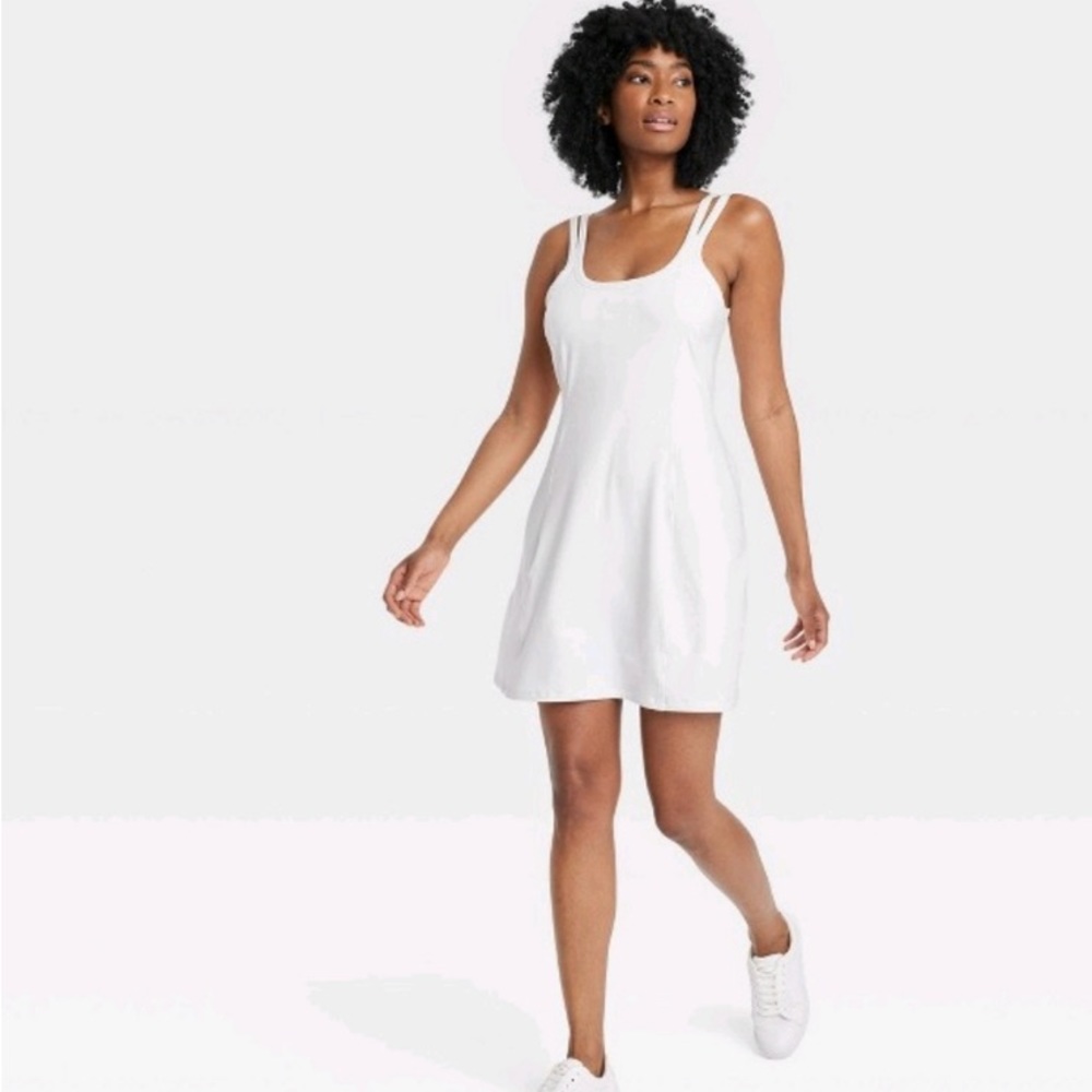 All in Motion White Tennis Tank Dress with Built In Shorts and Ball Pocket sz S